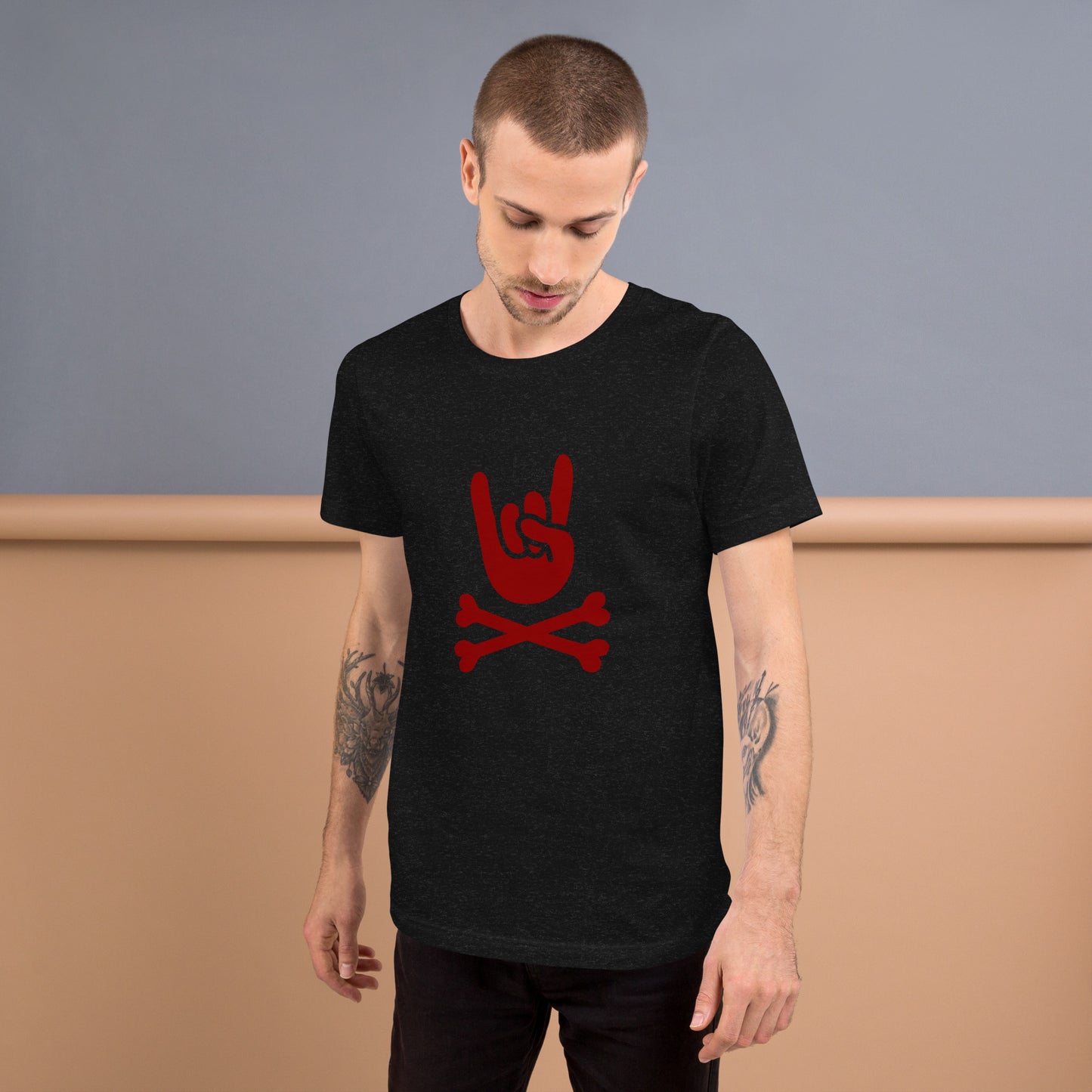 ReD collection Big hand to ROCKNROLL Men round neck black T-Shirt